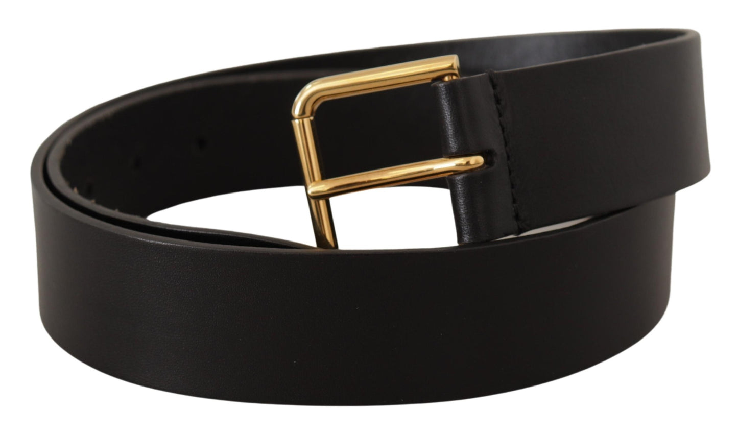 Dolce &amp; Gabbana Elegant black leather belt with gold-colored buckle