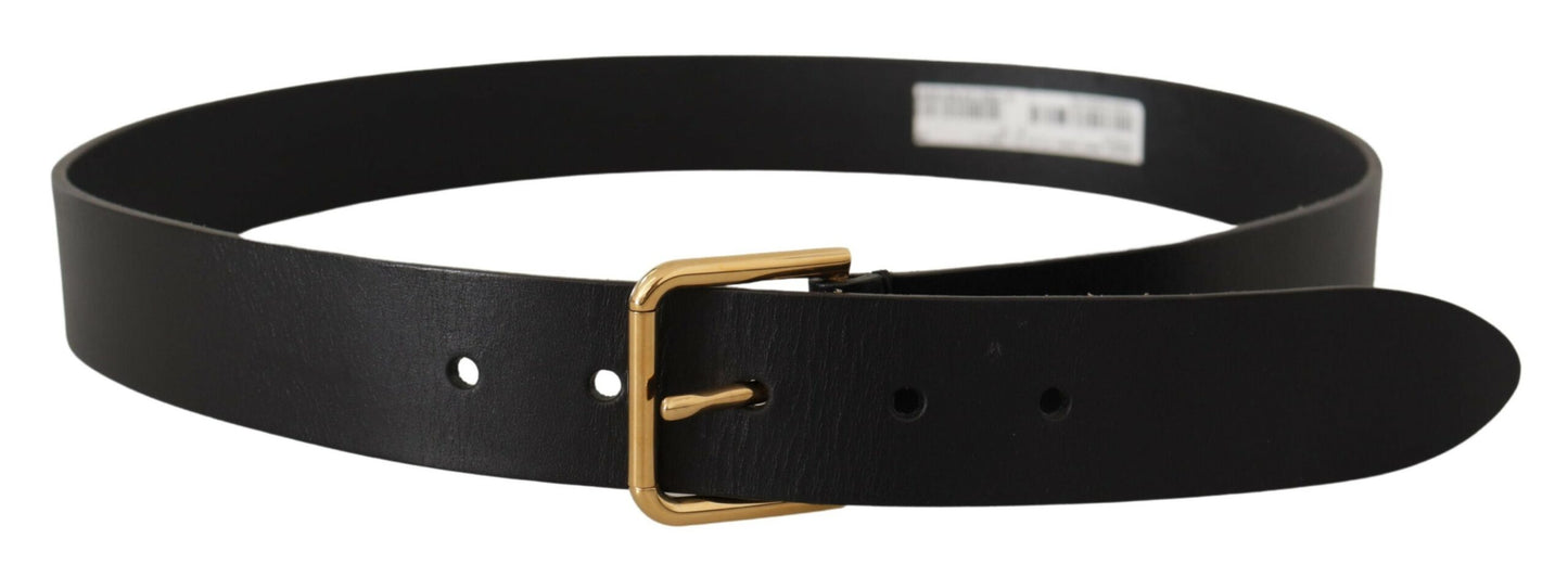 Dolce &amp; Gabbana Elegant black leather belt with gold-colored buckle