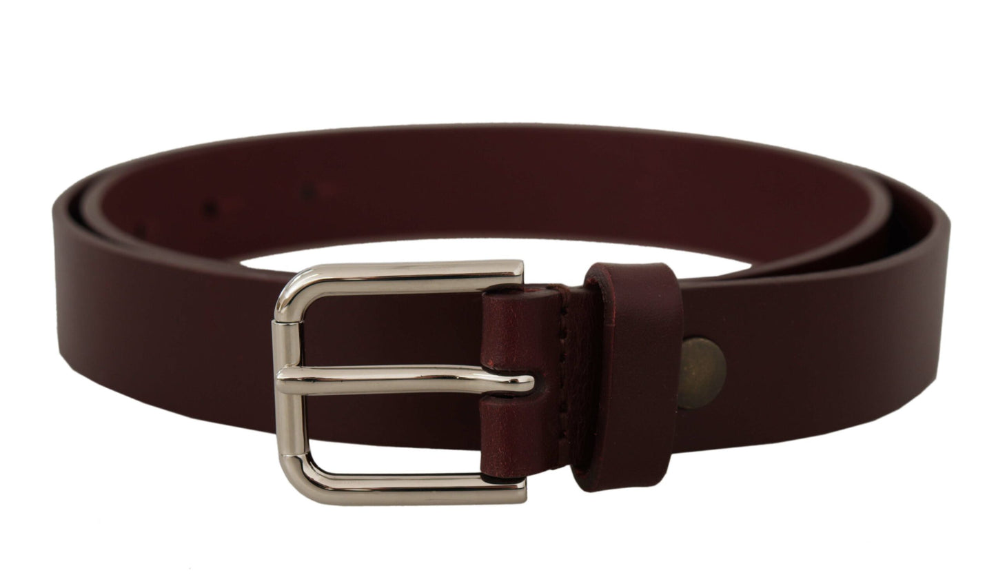 Dolce &amp; Gabbana Elegant chestnut brown leather belt with logo buckle