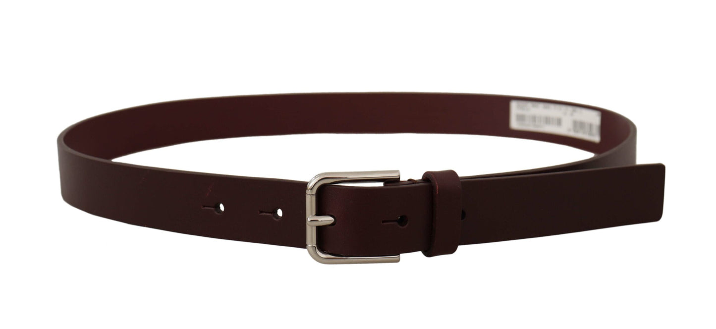 Dolce &amp; Gabbana Elegant chestnut brown leather belt with logo buckle