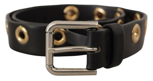 Dolce &amp; Gabbana Chic black leather belt with engraved buckle