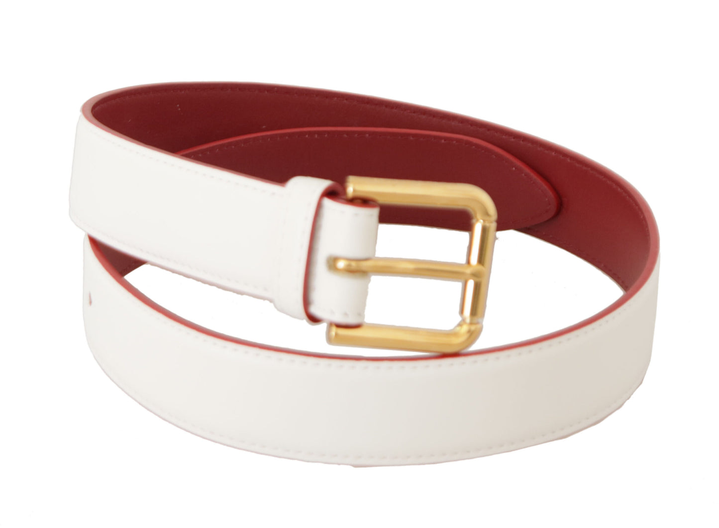 Dolce &amp; Gabbana Elegant white leather belt with engraved buckle