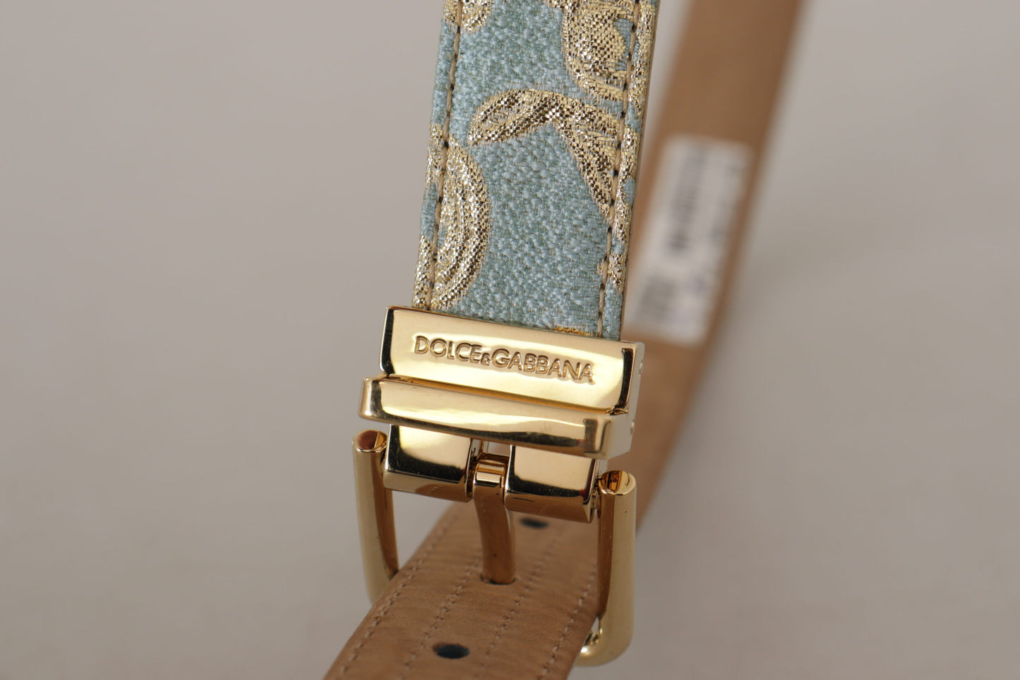 Dolce &amp; Gabbana Elegant light blue leather belt with gold buckle