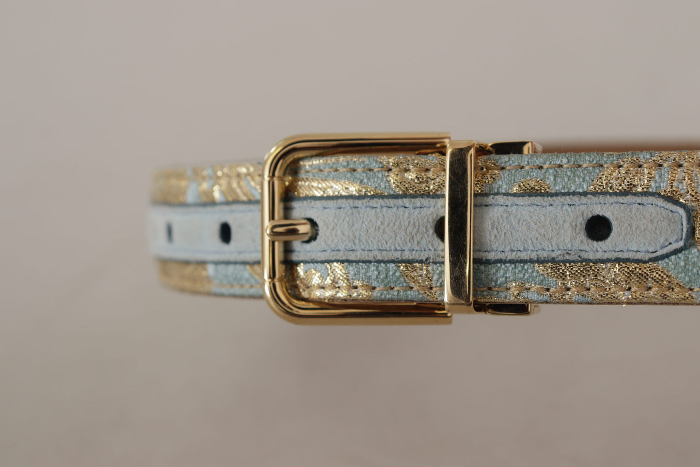 Dolce &amp; Gabbana Elegant light blue leather belt with gold buckle