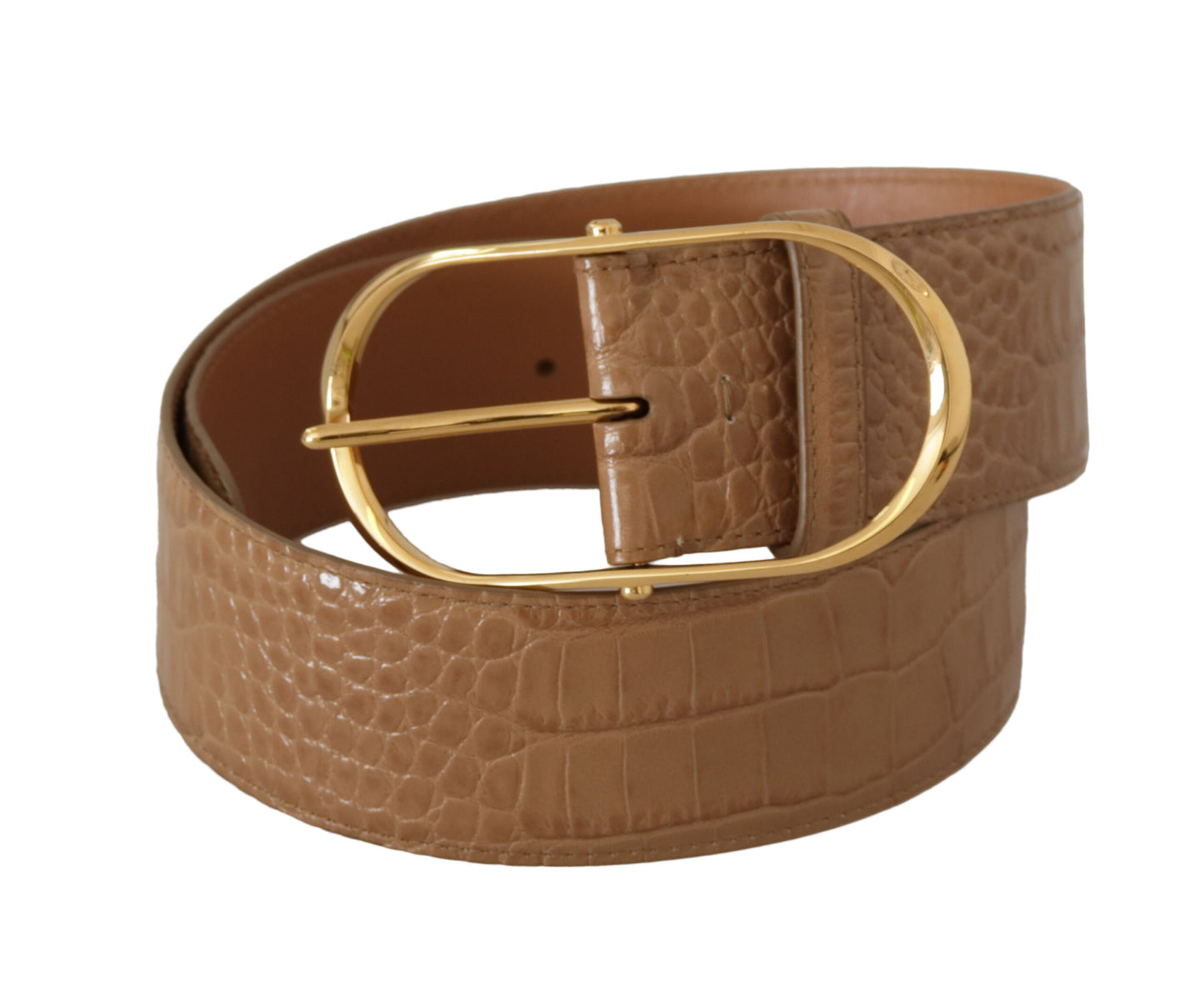 Dolce &amp; Gabbana Elegant beige leather belt with engraved buckle