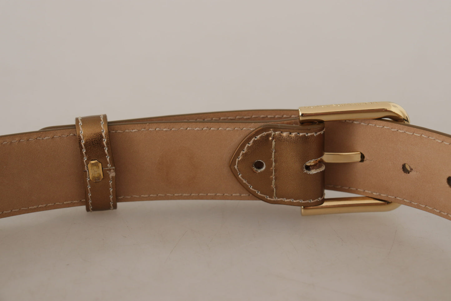 Dolce &amp; Gabbana Elegant Bronze Leather Belt with Logo Buckle