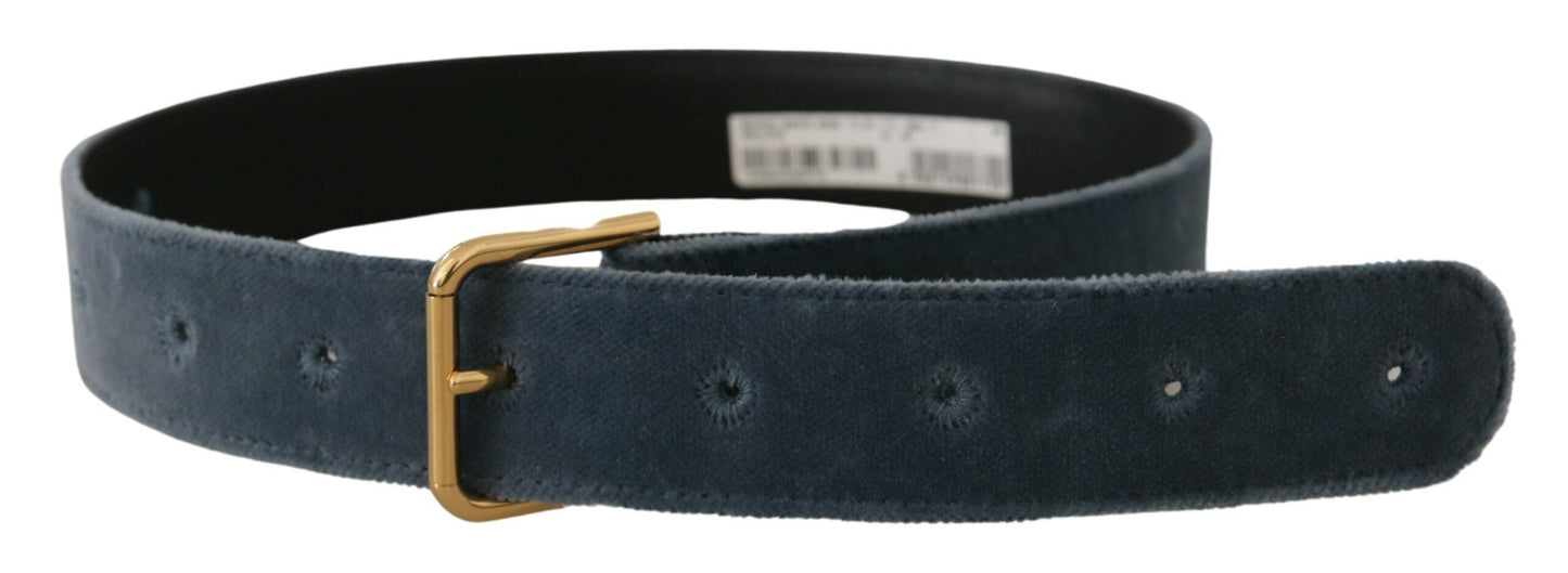 Dolce &amp; Gabbana Elegant Navy Blue Velvet Designer Belt