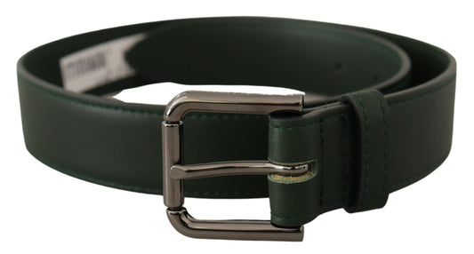 Dolce &amp; Gabbana Elegant dark green leather belt with logo buckle