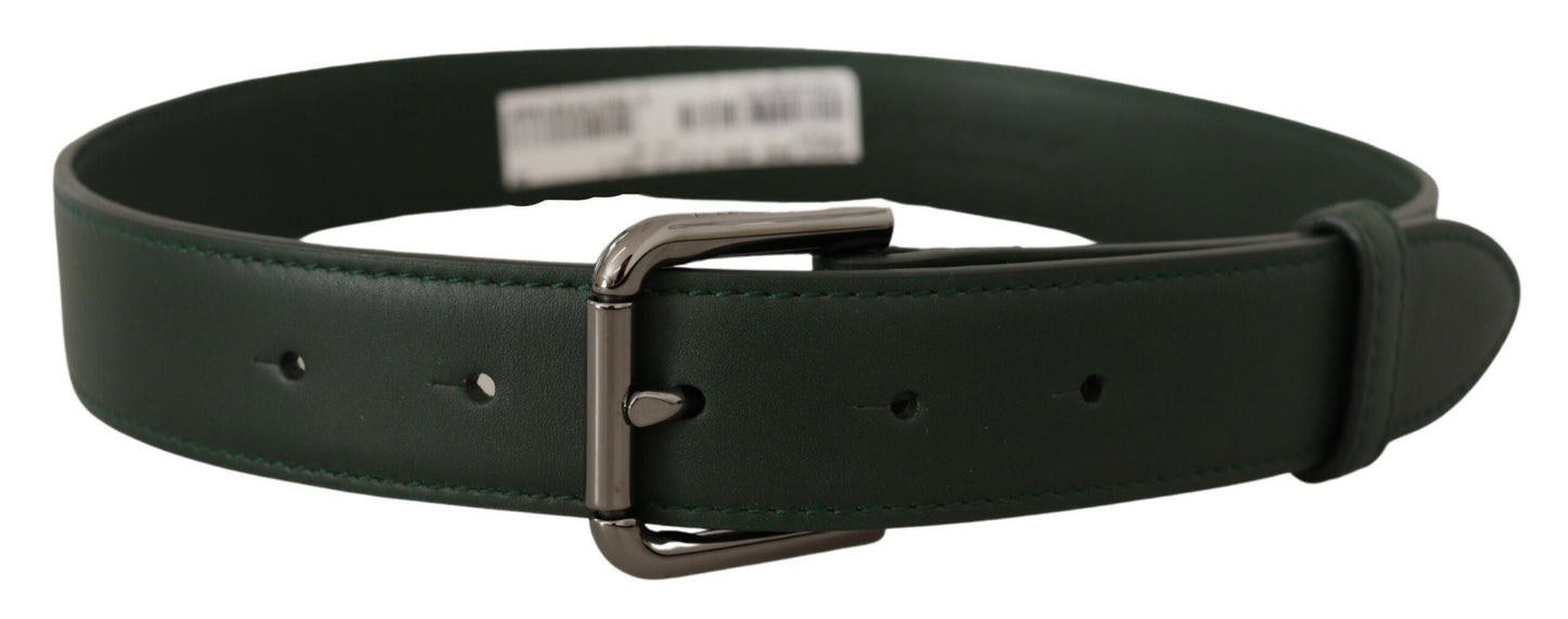 Dolce &amp; Gabbana Elegant dark green leather belt with logo buckle