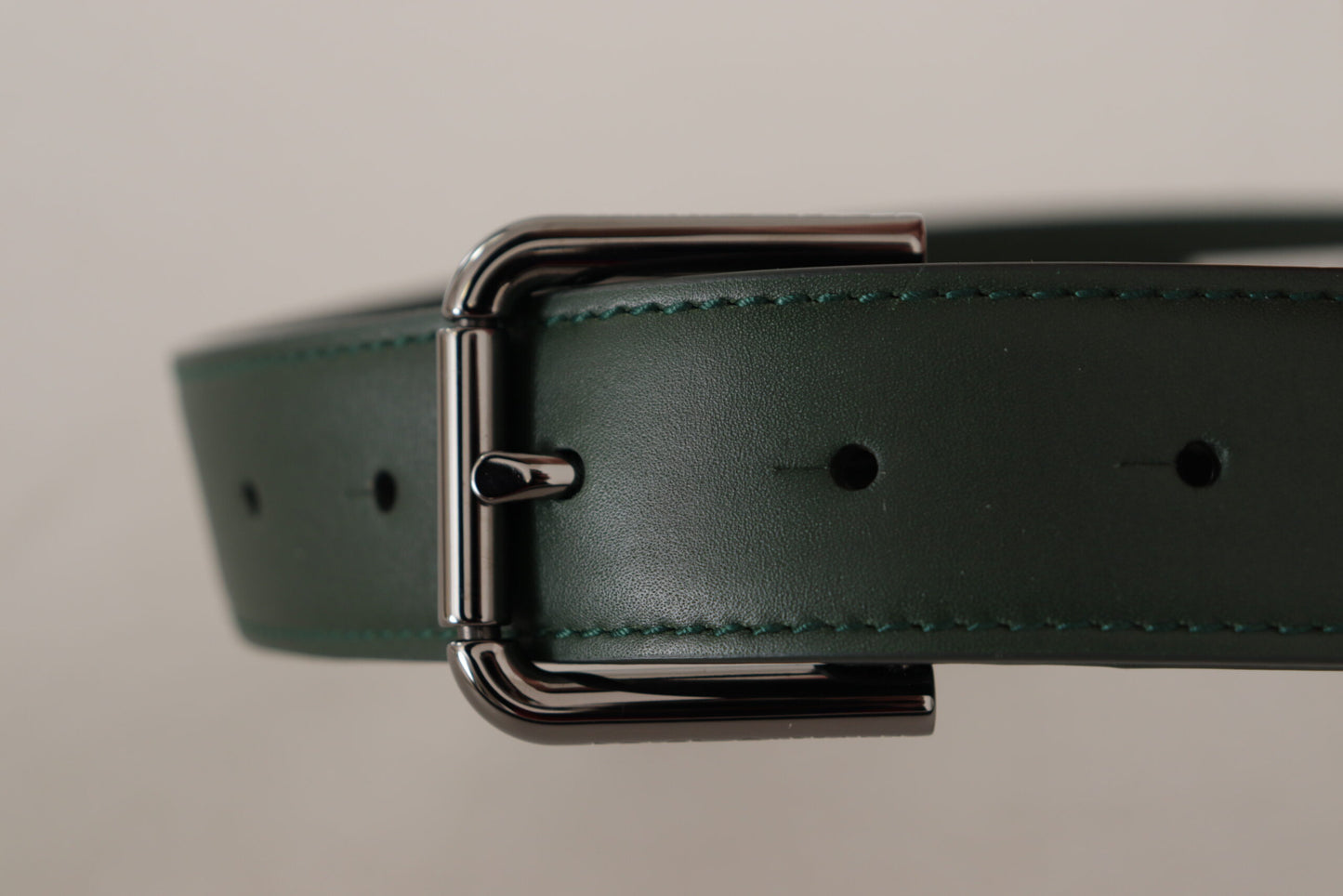 Dolce &amp; Gabbana Elegant dark green leather belt with logo buckle