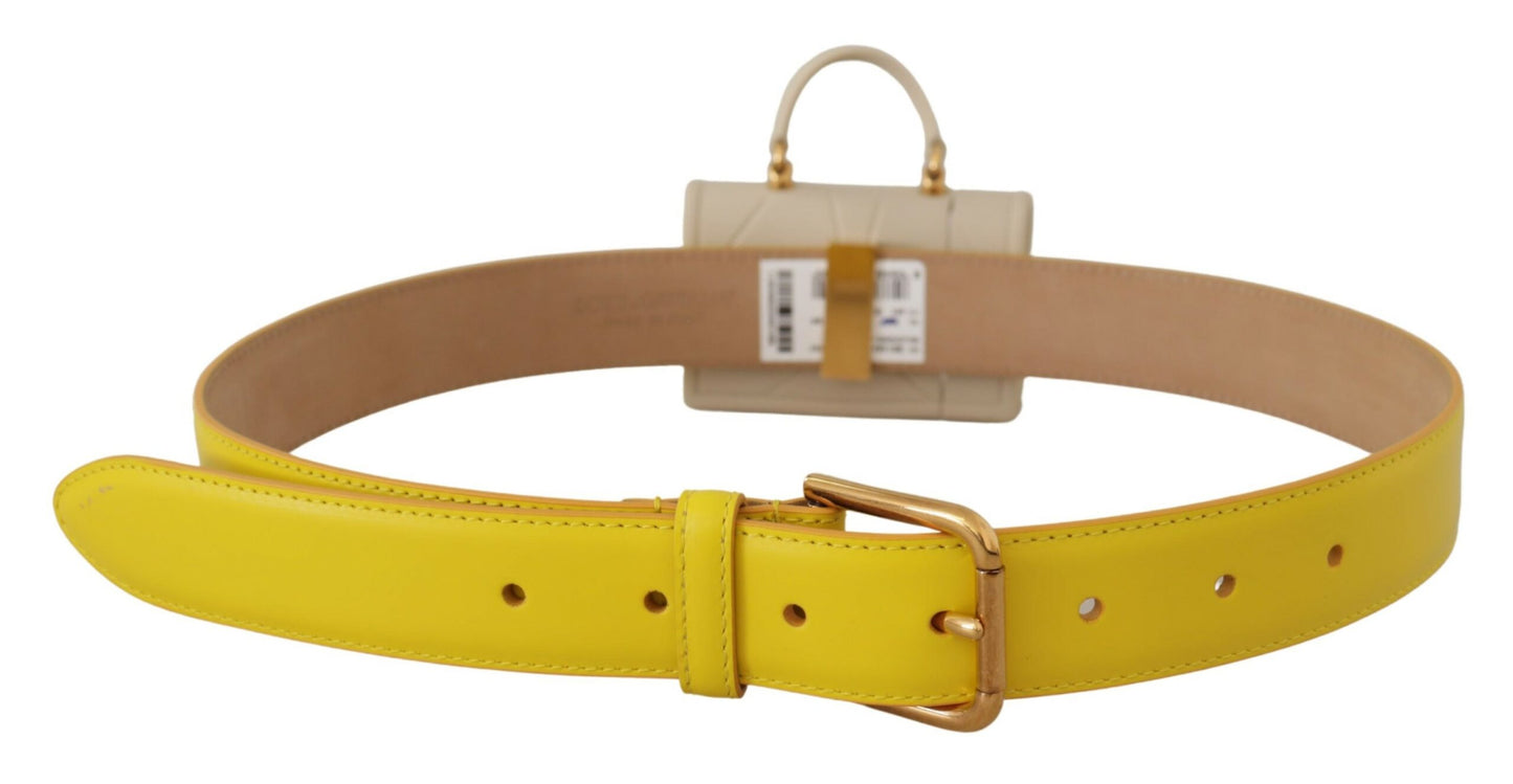 Dolce &amp; Gabbana Chic yellow leather belt with headphone pocket