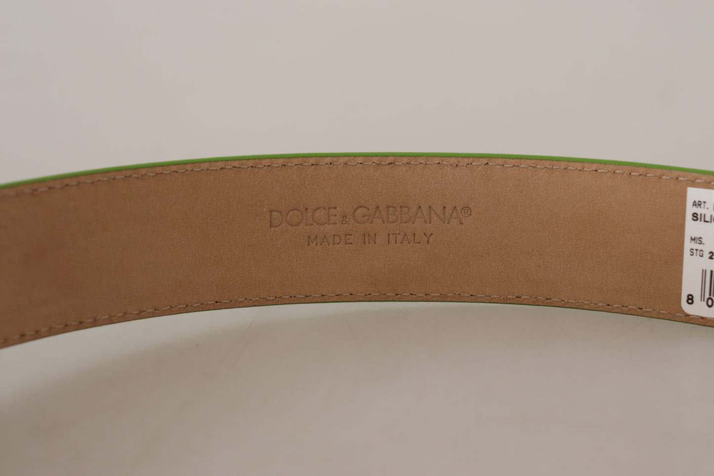 Dolce &amp; Gabbana Chic emerald green leather belt with engraved buckle