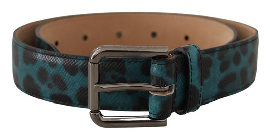 Dolce &amp; Gabbana leather belt with engraved logo in blue-green