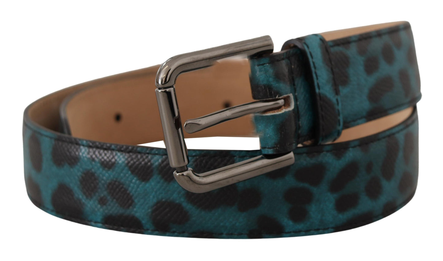 Dolce &amp; Gabbana leather belt with engraved logo in blue-green