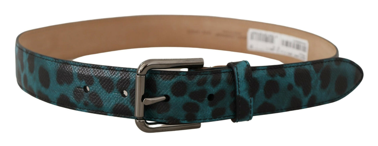 Dolce &amp; Gabbana leather belt with engraved logo in blue-green