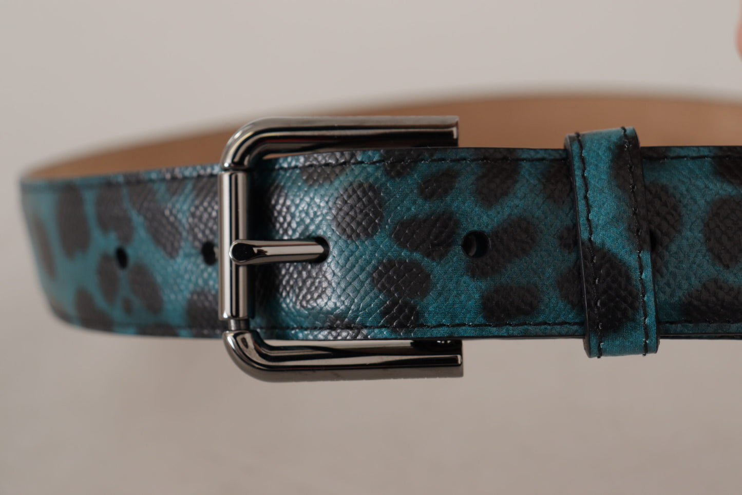 Dolce &amp; Gabbana leather belt with engraved logo in blue-green