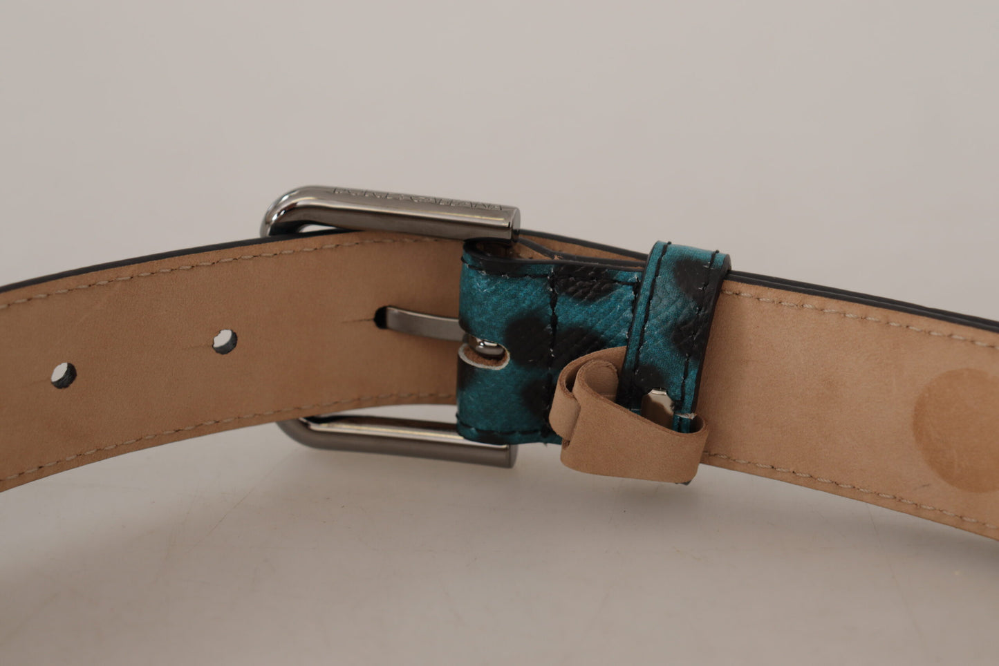 Dolce &amp; Gabbana leather belt with engraved logo in blue-green