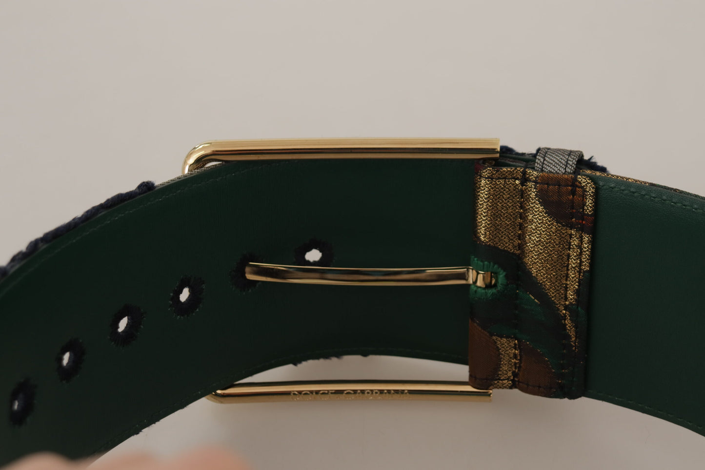 Dolce &amp; Gabbana Elegant green leather belt with logo buckle