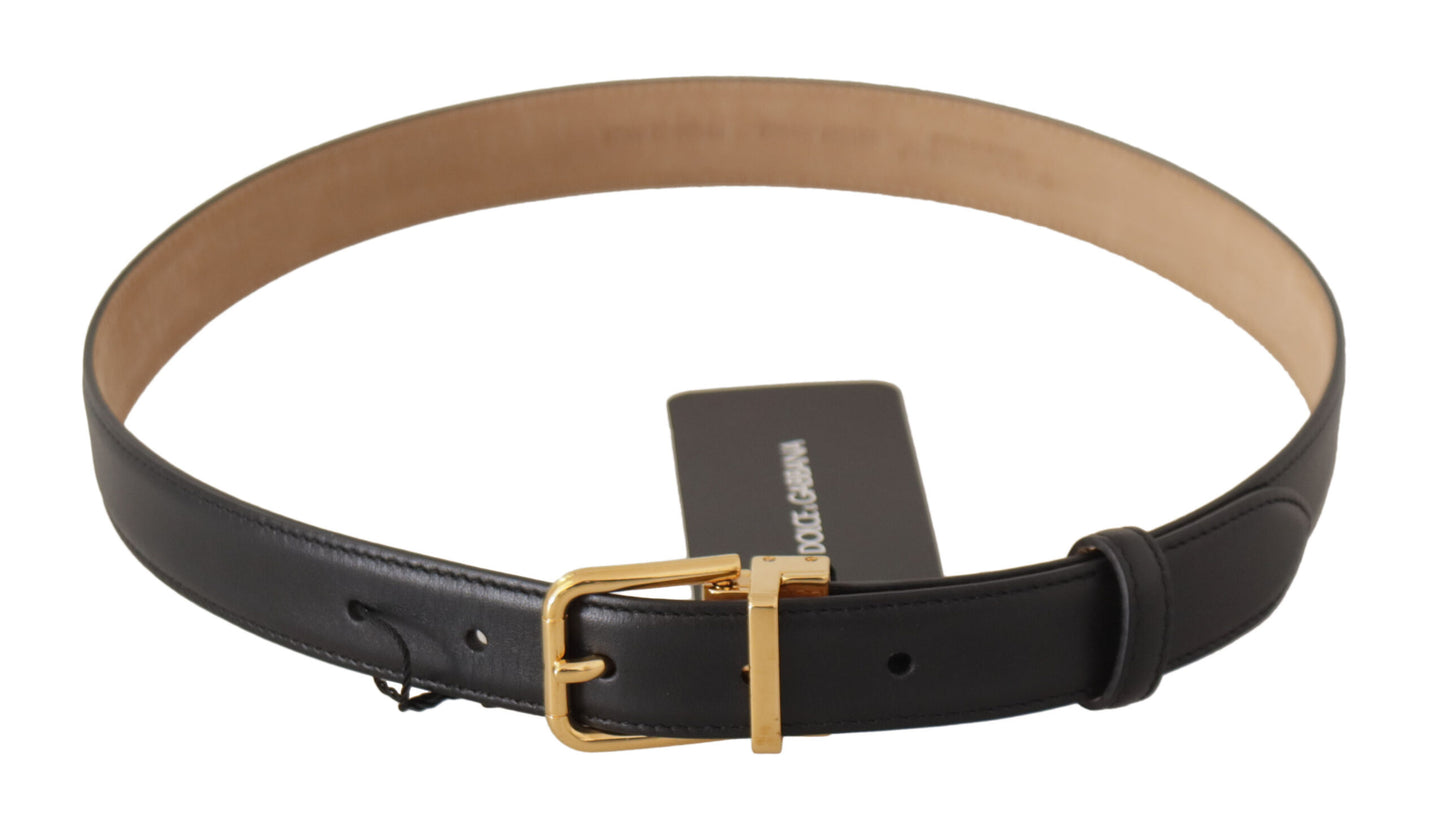 Dolce &amp; Gabbana Elegant black leather belt with engraved buckle