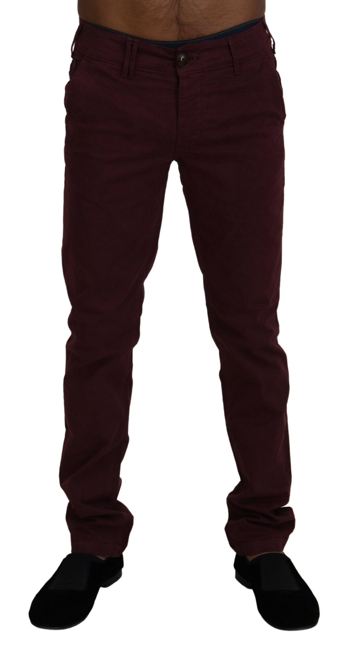 CYCLE Maroon Cotton Skinny Fit Trousers