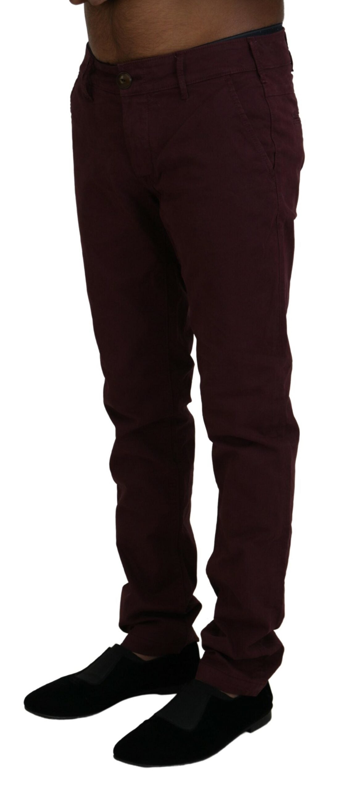 CYCLE Maroon Cotton Skinny Fit Trousers