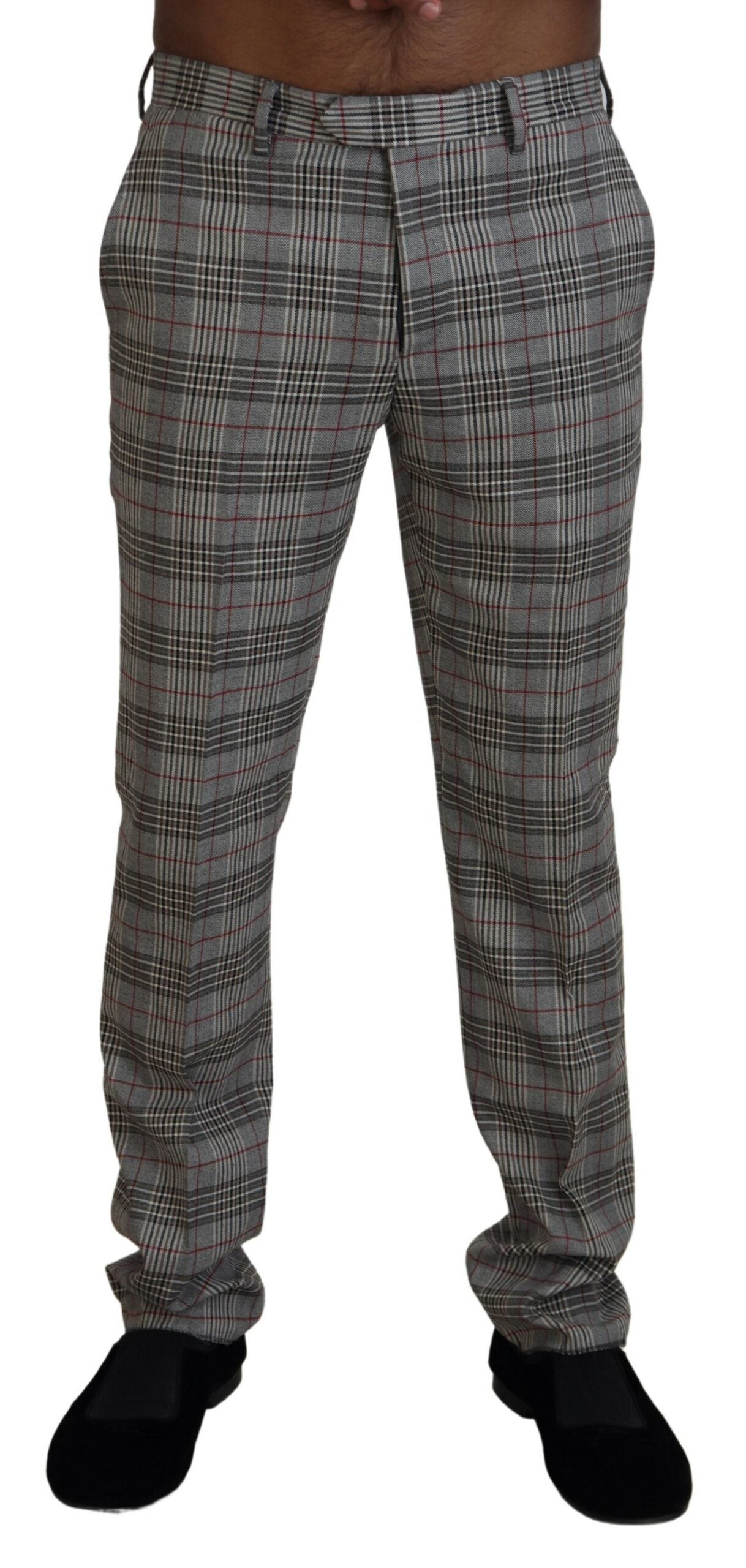 BENCIVENGA Elegant gray checked slim men's trousers