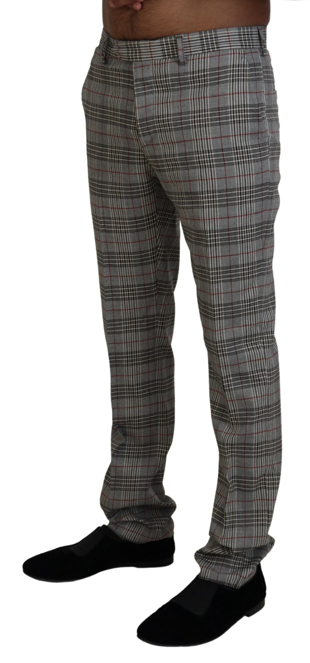 BENCIVENGA Elegant gray checked slim men's trousers