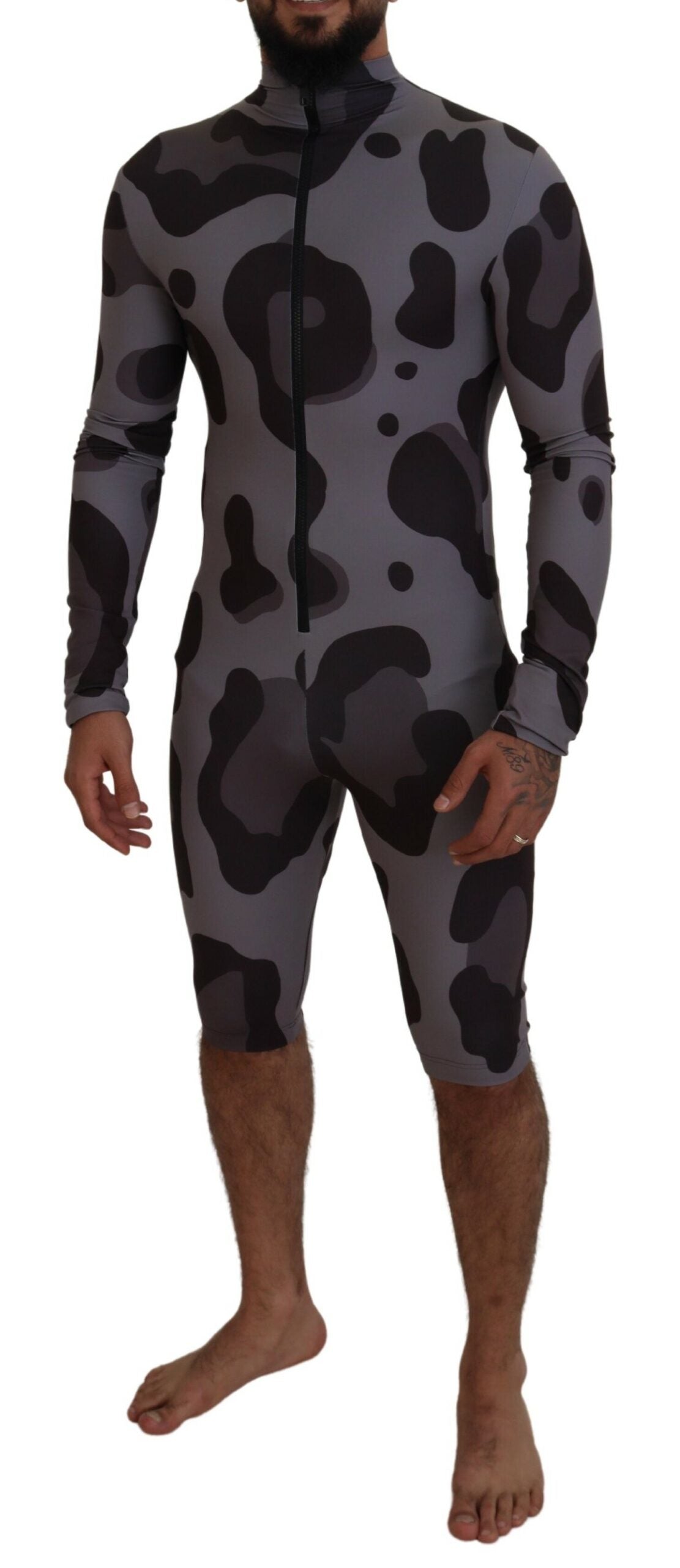 Dolce &amp; Gabbana Elite Grey Patterned Men's Wetsuit Swimwear