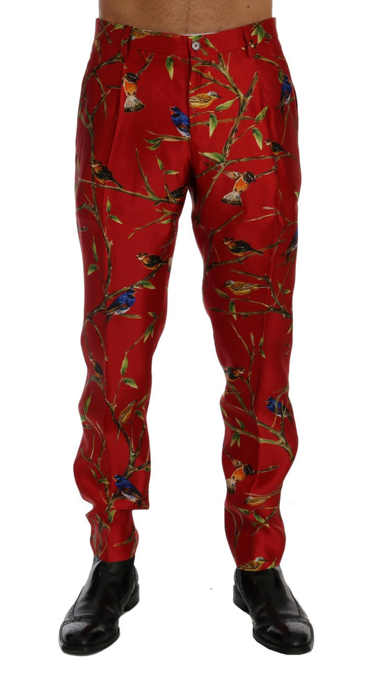 Dolce &amp; Gabbana Elegant silk dress pants with red bird print