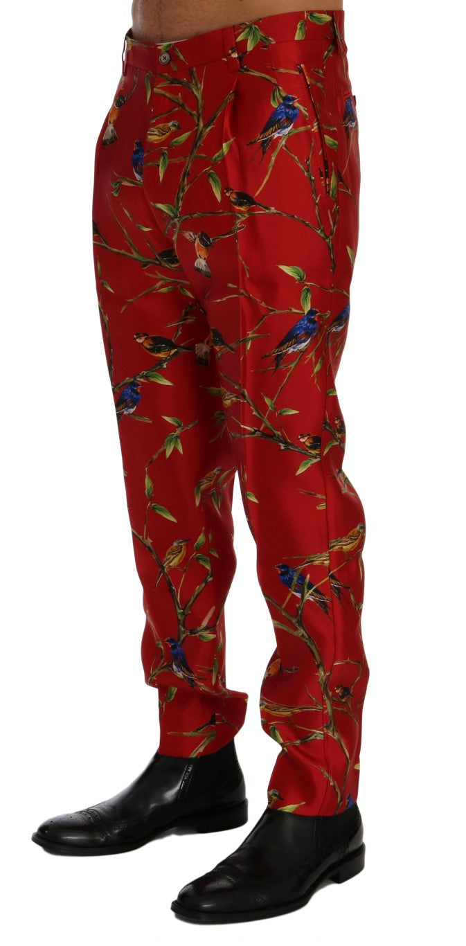 Dolce &amp; Gabbana Elegant silk dress pants with red bird print