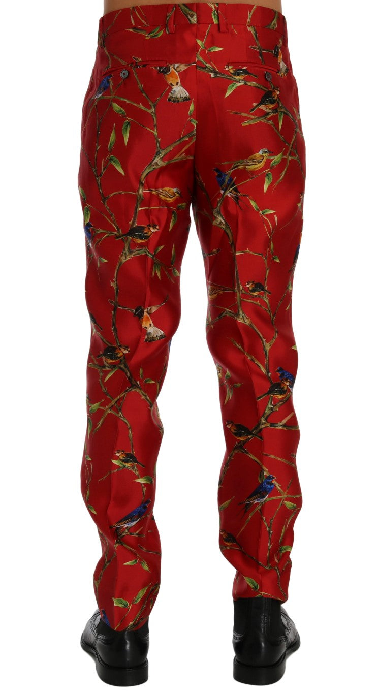 Dolce &amp; Gabbana Elegant silk dress pants with red bird print