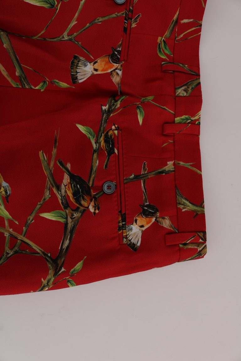 Dolce &amp; Gabbana Elegant silk dress pants with red bird print