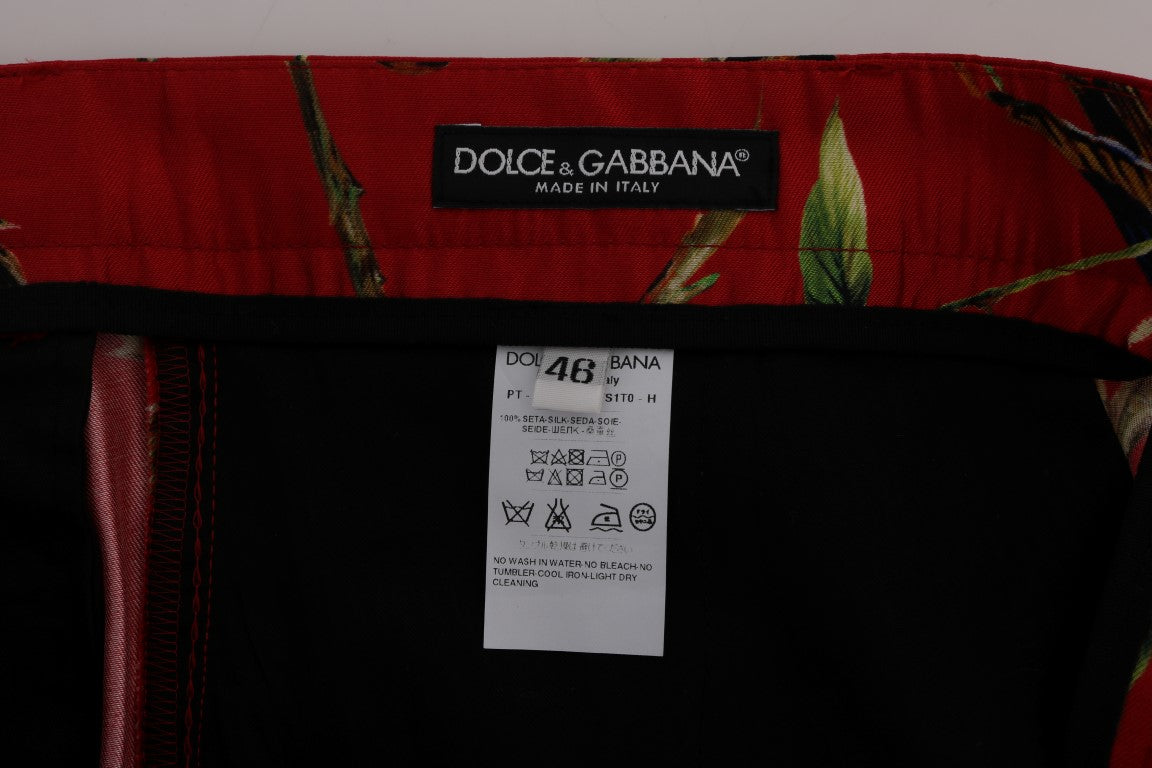 Dolce &amp; Gabbana Elegant silk dress pants with red bird print