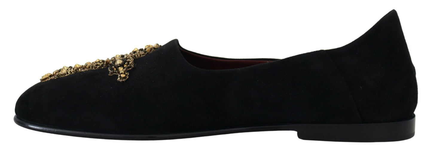 Dolce &amp; Gabbana Black and Gold Crystal Sequin Loafers