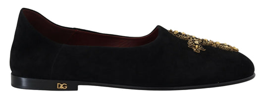 Dolce &amp; Gabbana Black and Gold Crystal Sequin Loafers