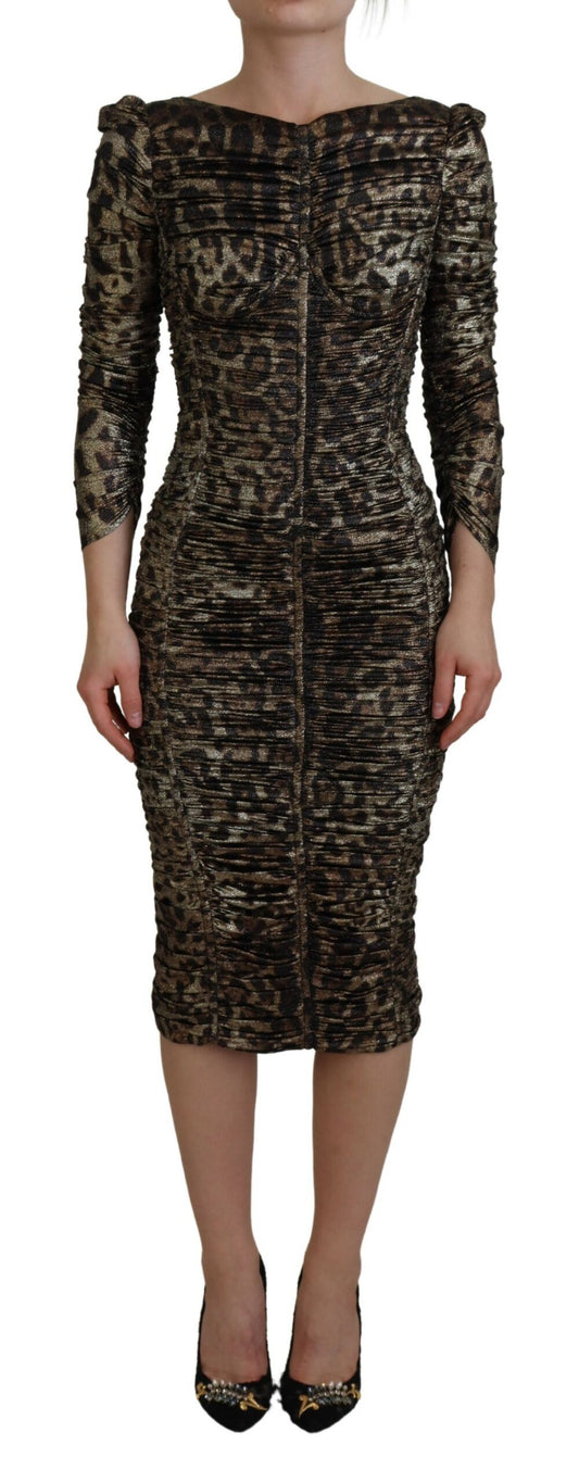 Dolce & Gabbana Elegantes Midi-Bodycon-Kleid mit Leopardenmuster