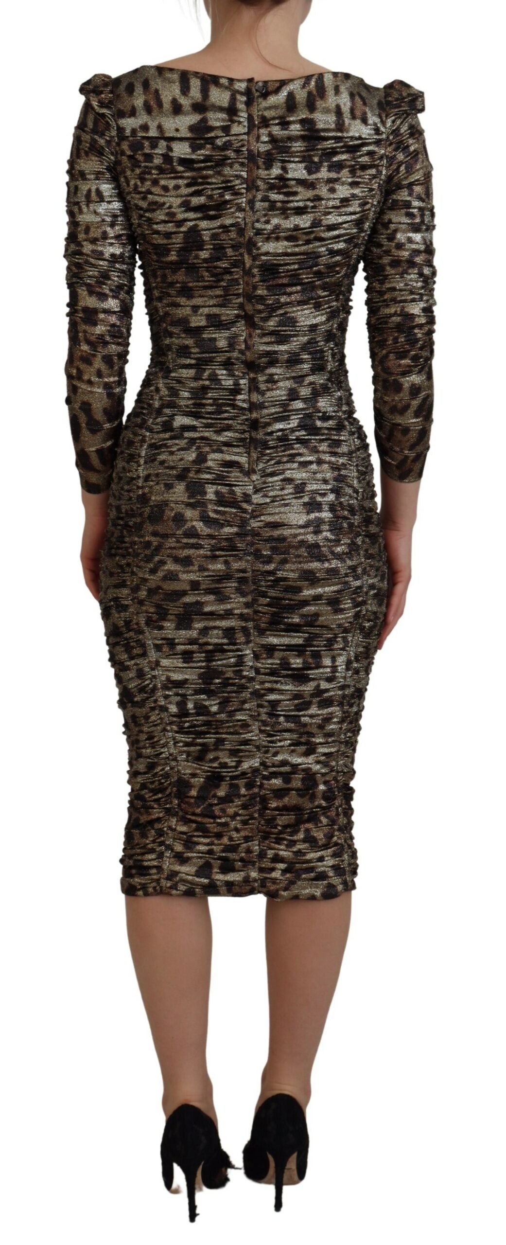 Dolce & Gabbana Elegantes Midi-Bodycon-Kleid mit Leopardenmuster