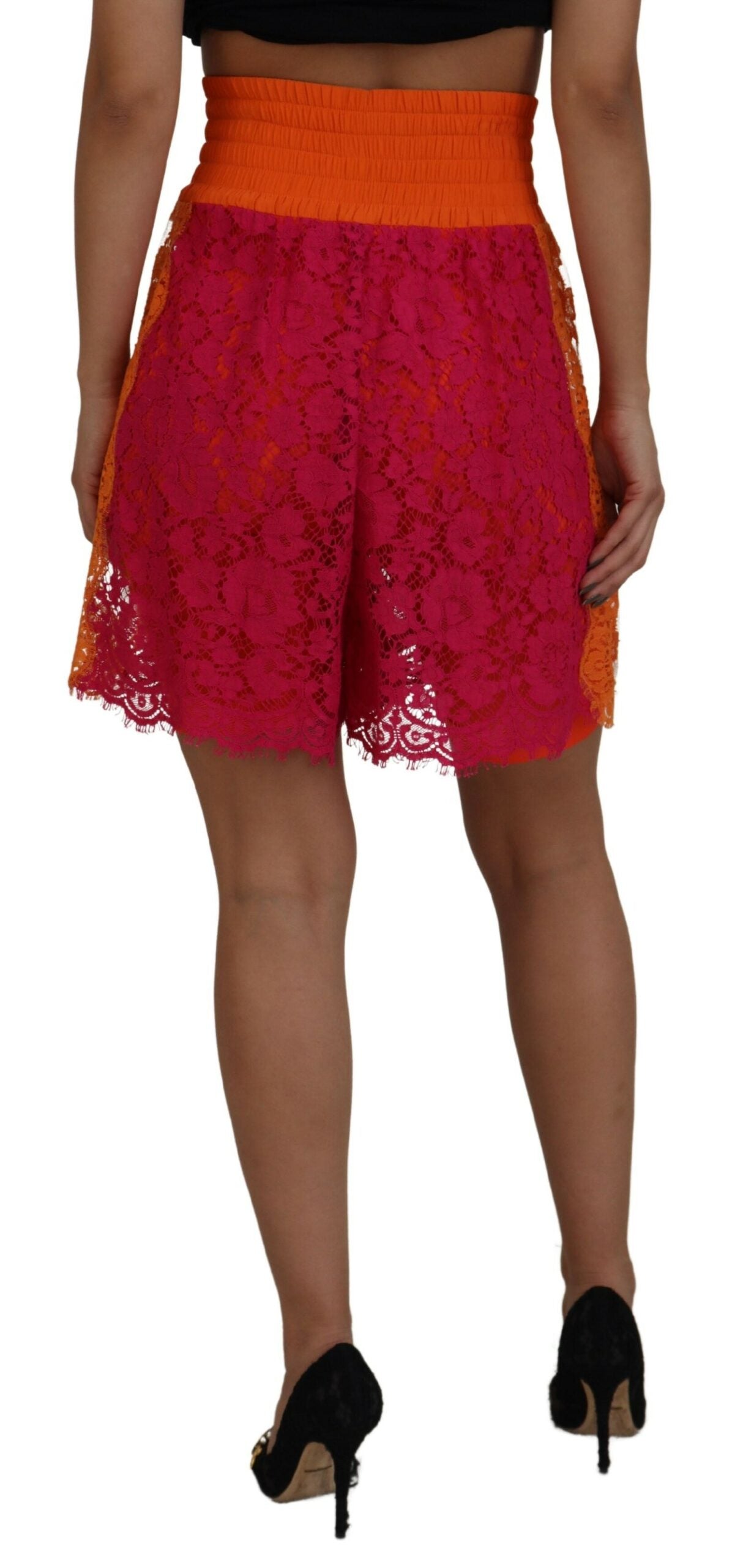 Dolce & Gabbana Elegante Shorts mit hoher Taille aus Spitze in zwei Farbtönen