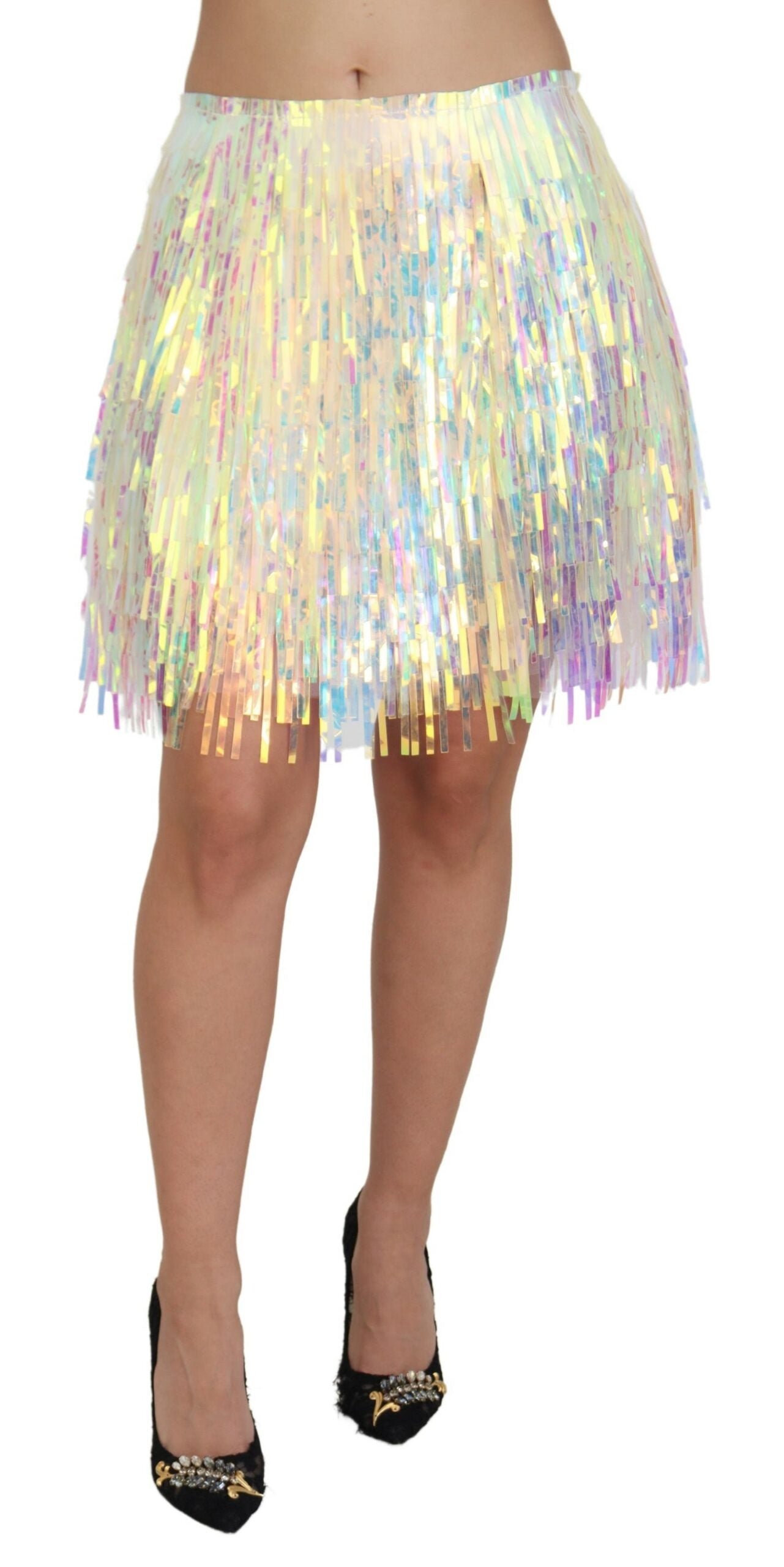 Dolce &amp; Gabbana Iridescent Fringed Mini Skirt Mid Waist