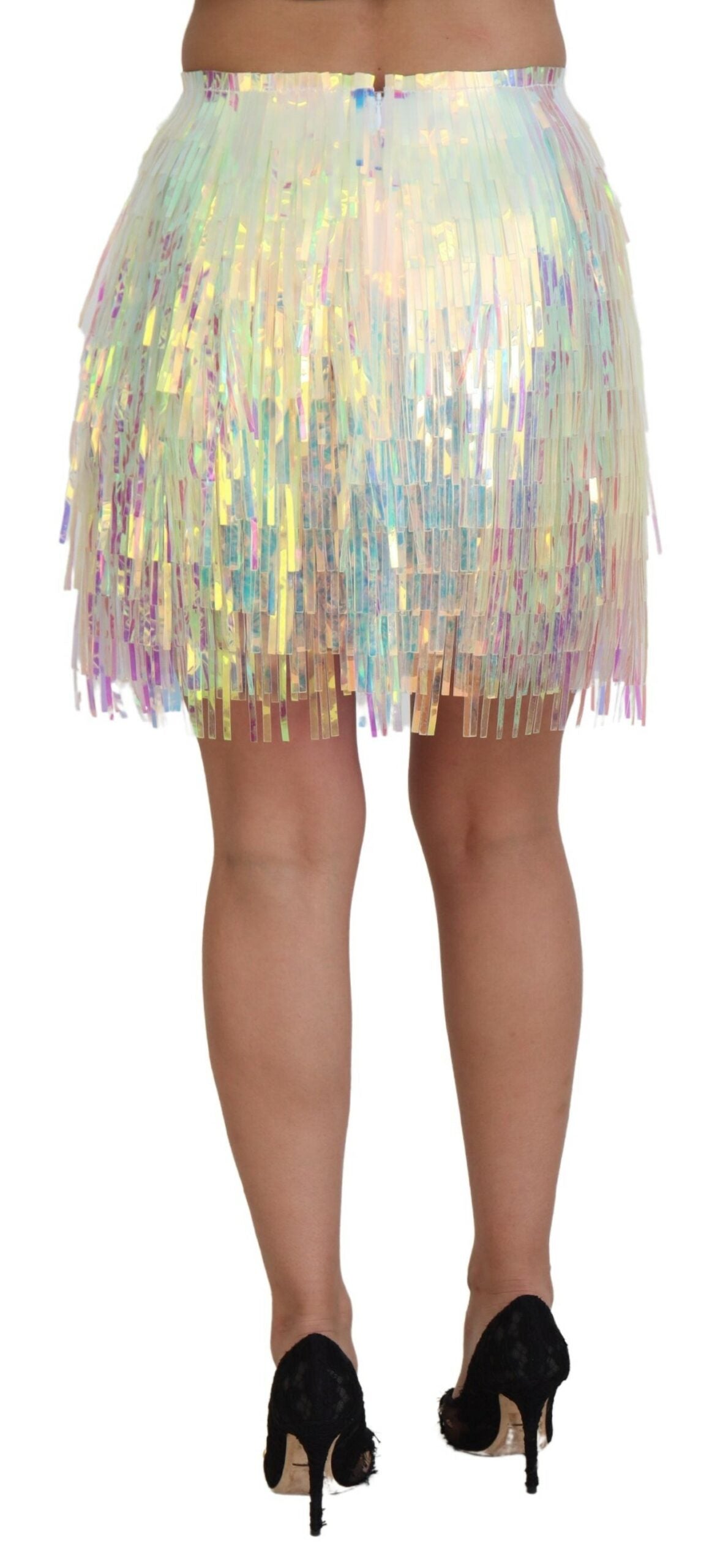 Dolce &amp; Gabbana Iridescent Fringed Mini Skirt Mid Waist