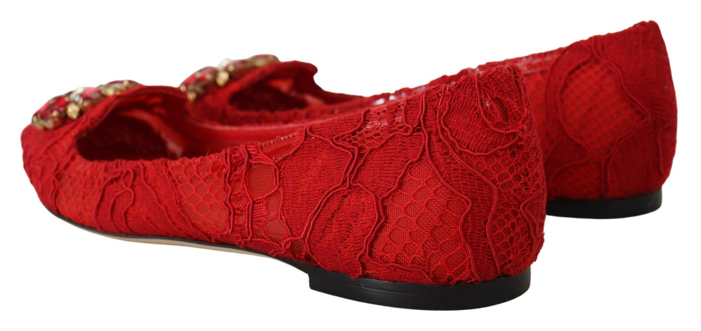 Dolce &amp; Gabbana Red Flats with Crystal Embellishment