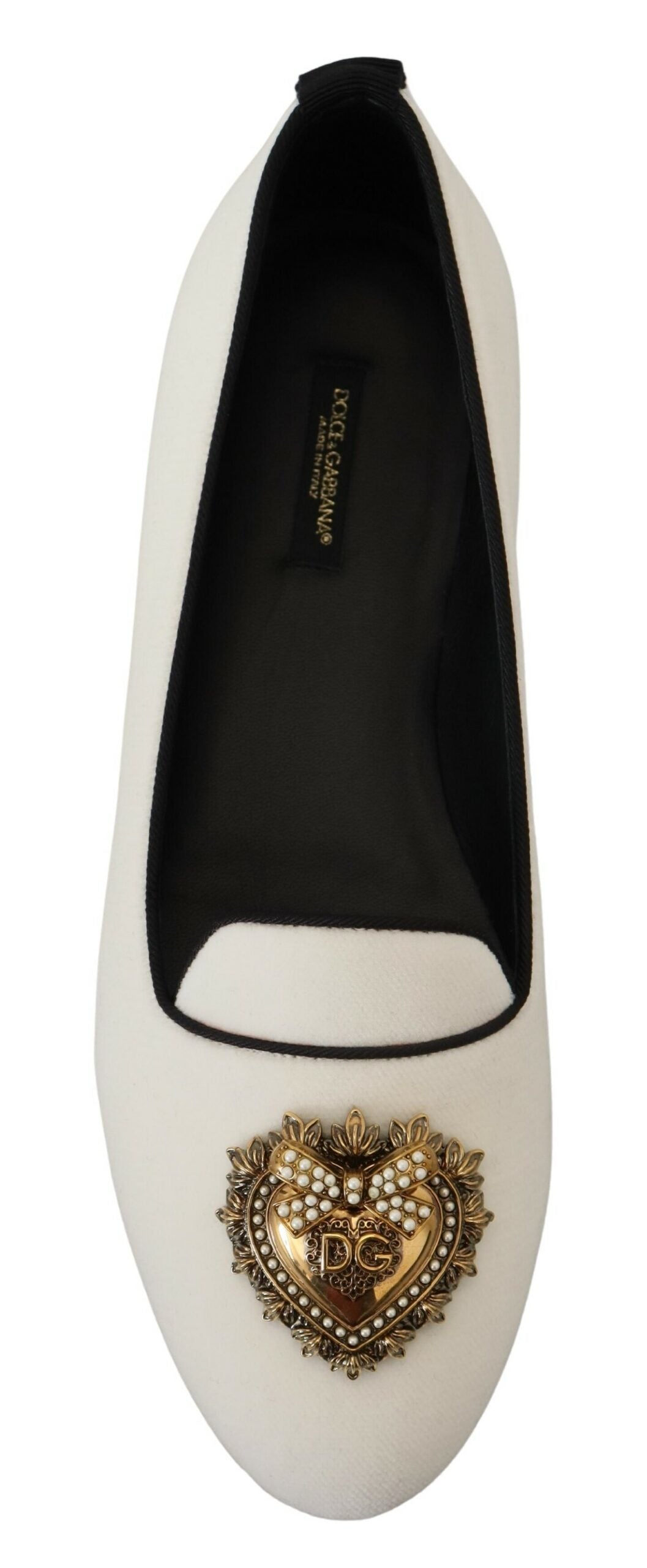 Dolce &amp; Gabbana Elegant loafers in white velvet with gold heart detail