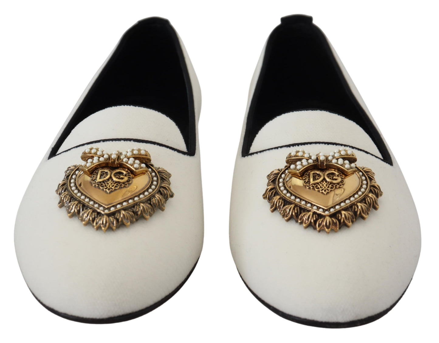 Dolce &amp; Gabbana Elegant loafers in white velvet with gold heart detail