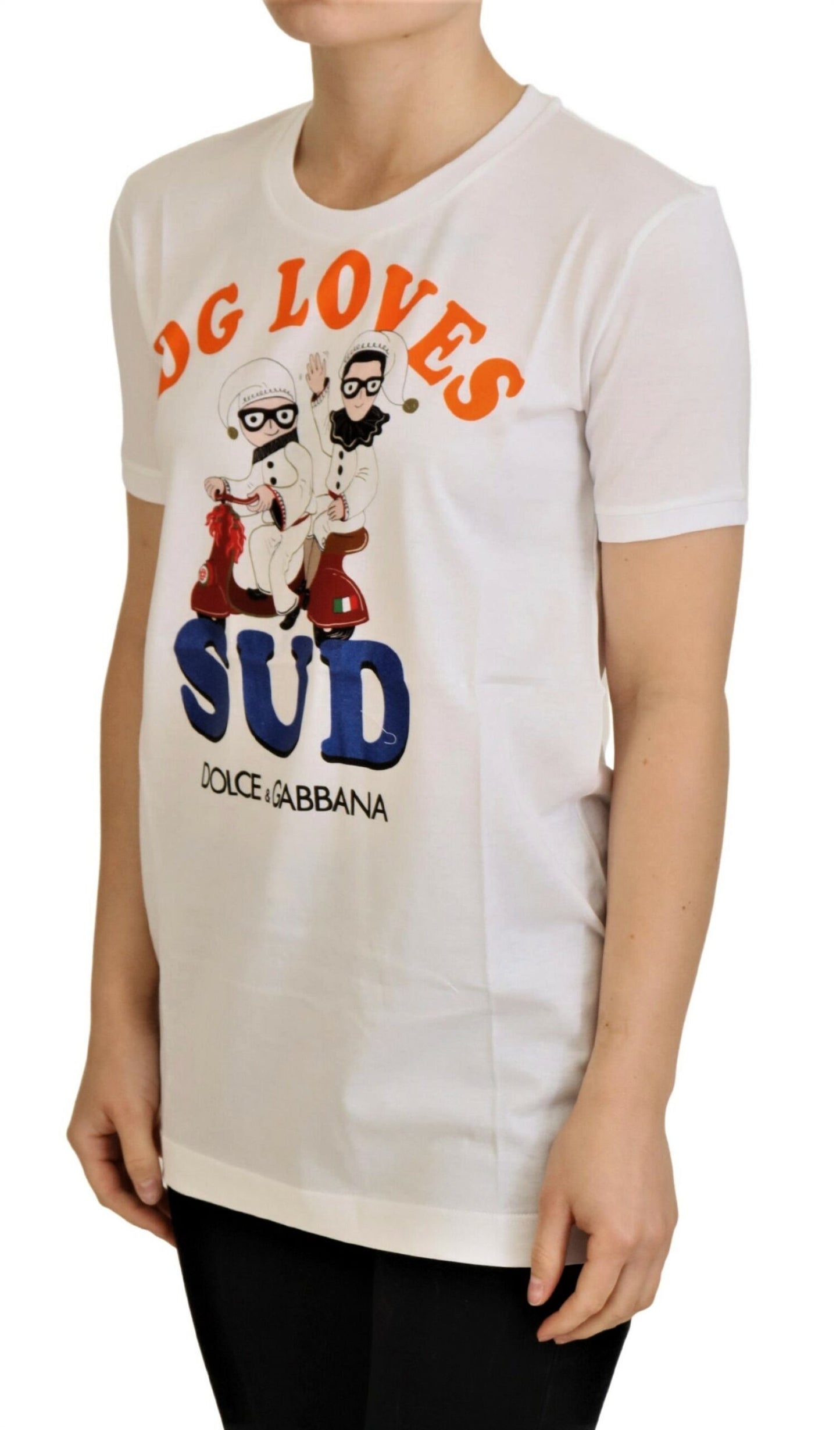 Dolce &amp; Gabbana Elegant white T-shirt with round neck and colorful print