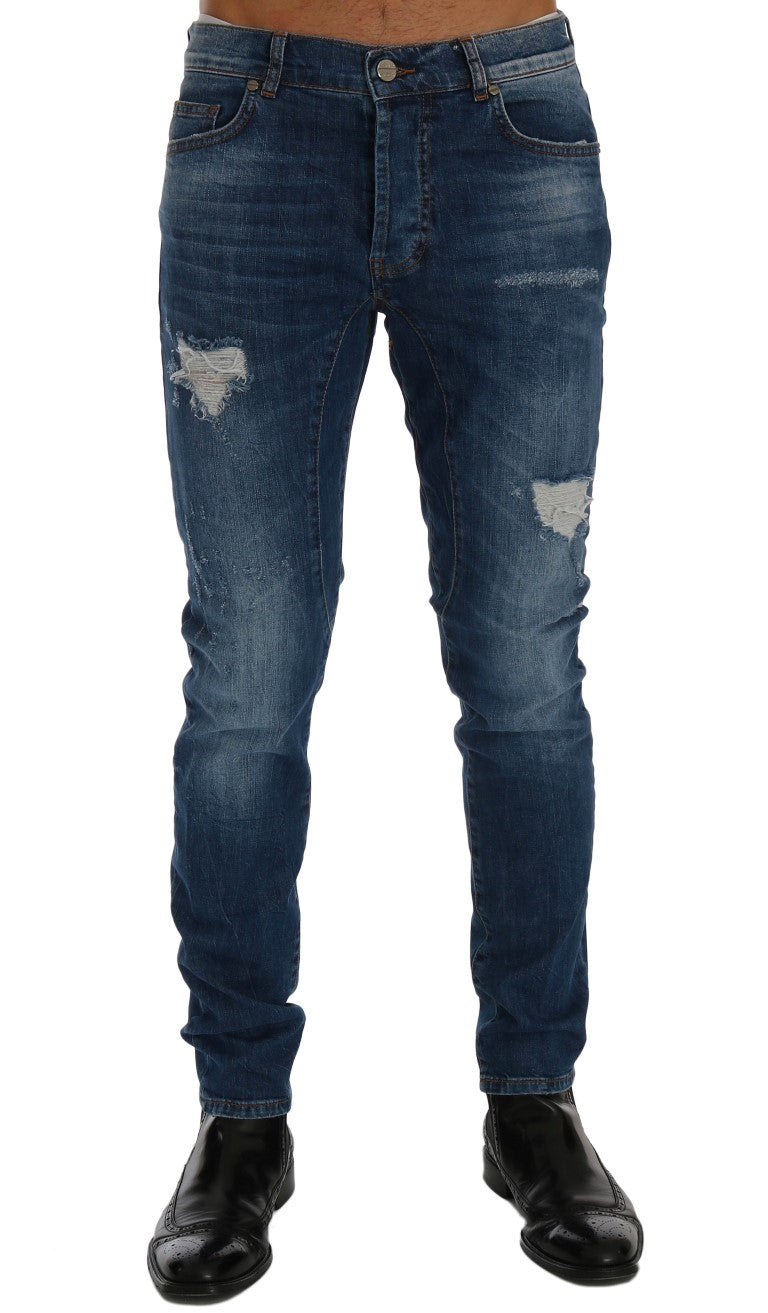 Frankie Morello Chic Slim Fit Blaue Distressed Jeans