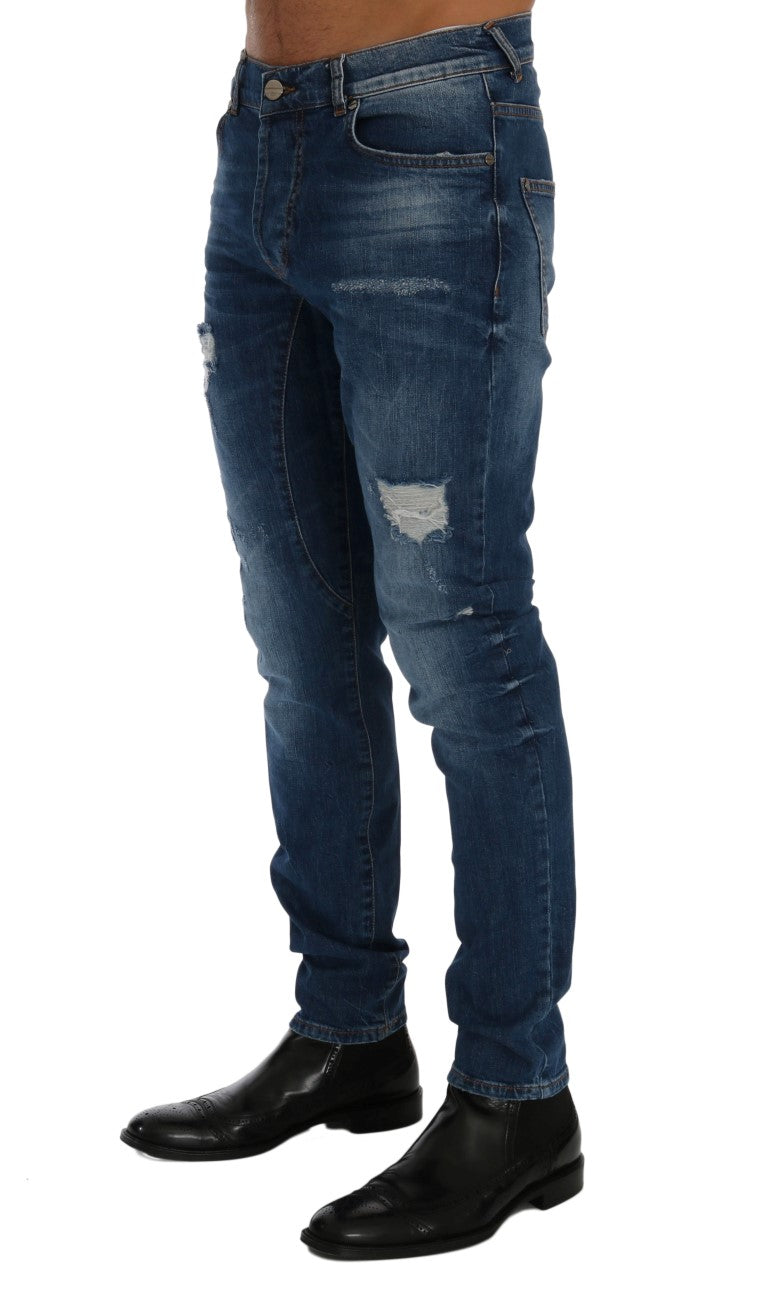 Frankie Morello Chic Slim Fit Blaue Distressed Jeans