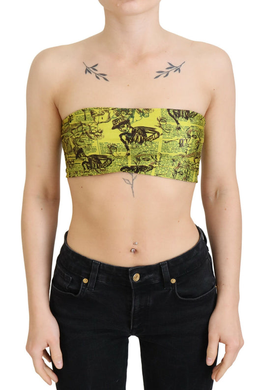 John Galliano Chic Cropped Stretch Top Bra with Multicolor Print