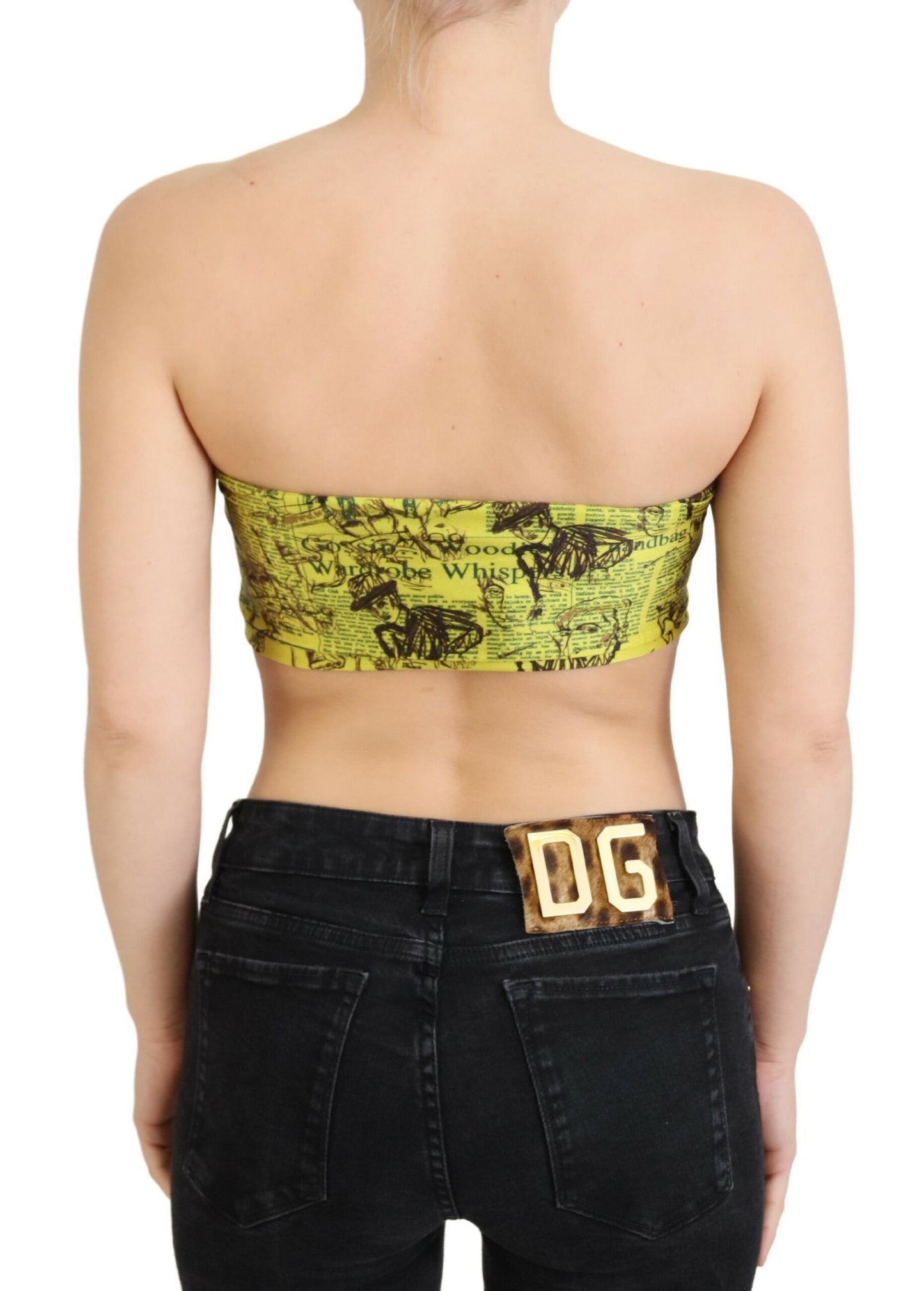 John Galliano Chic Cropped Stretch Top Bra with Multicolor Print