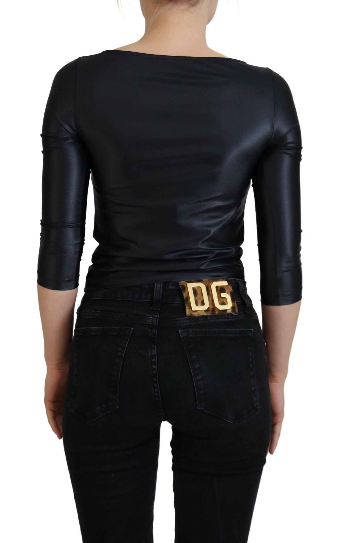 Dolce &amp; Gabbana Elegant black top with 3/4 sleeves and gold decoration