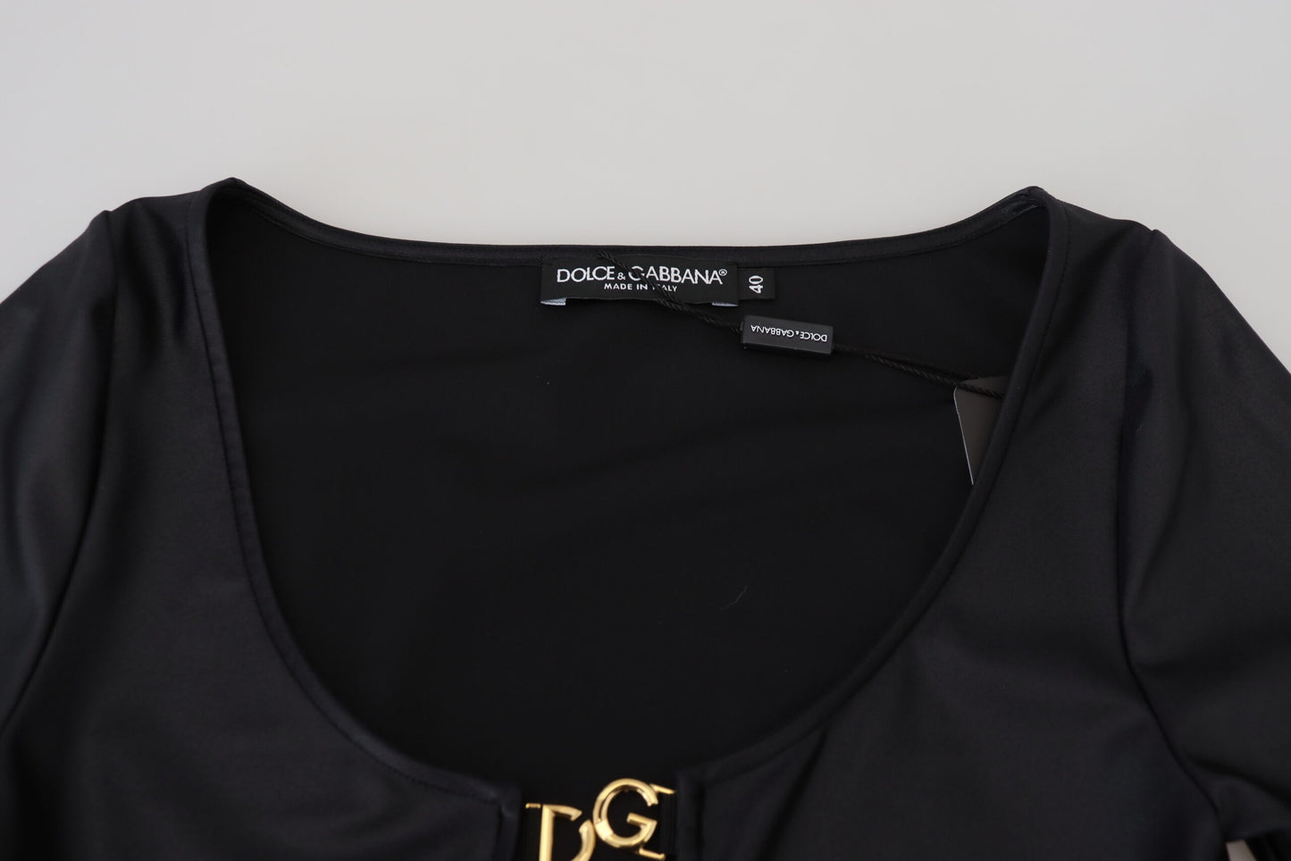 Dolce &amp; Gabbana Elegant black top with 3/4 sleeves and gold decoration